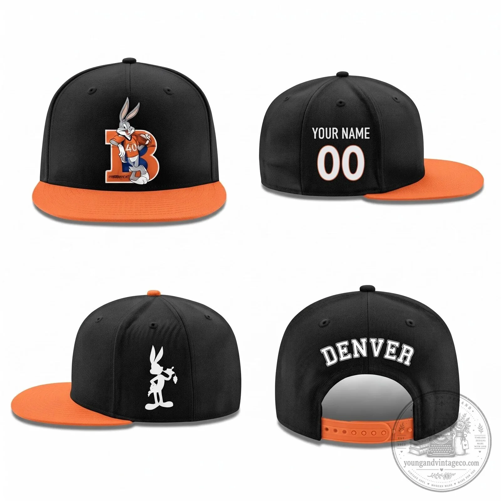 Denver Broncos Bugs Bunny Personalized Flat Bill Snapback Cap Hat