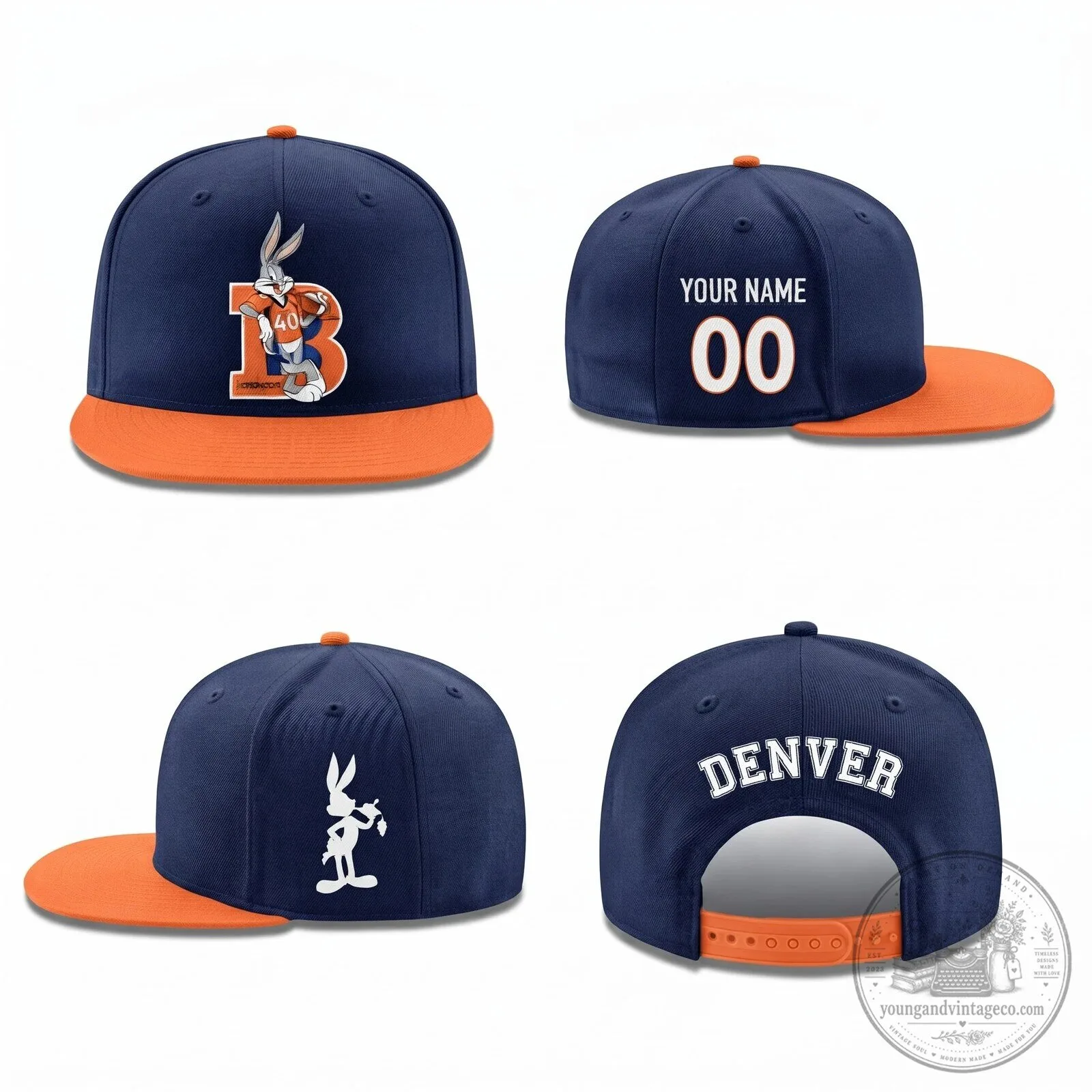Denver Broncos Bugs Bunny Personalized Flat Bill Snapback Cap Hat 6 Denver Broncos Bugs Bunny Personalized Flat Bill Snapback Cap Hat