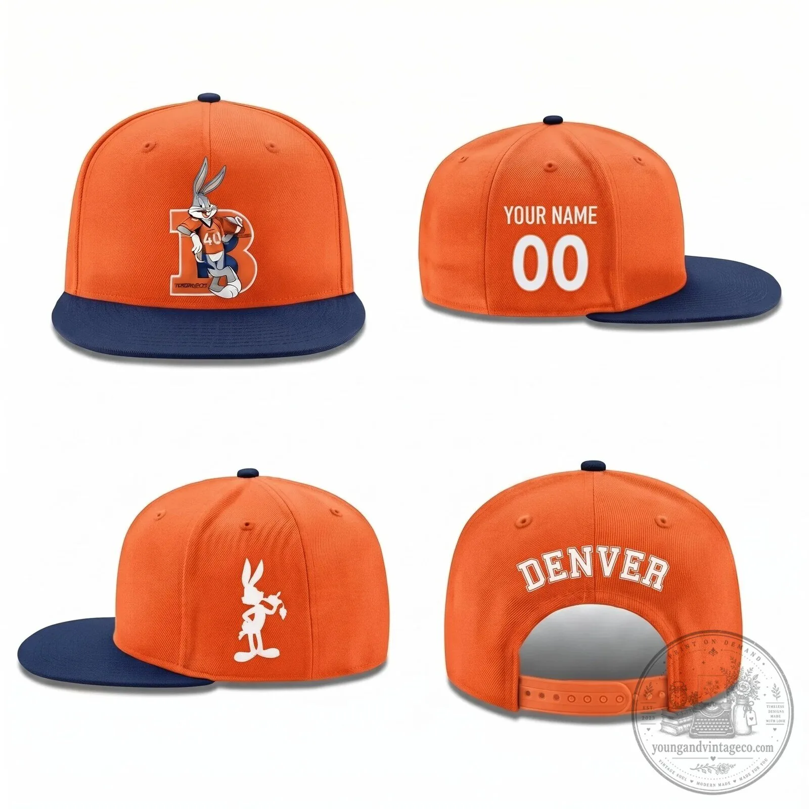 Denver Broncos Bugs Bunny Personalized Flat Bill Snapback Cap Hat 7 Denver Broncos Bugs Bunny Personalized Flat Bill Snapback Cap Hat