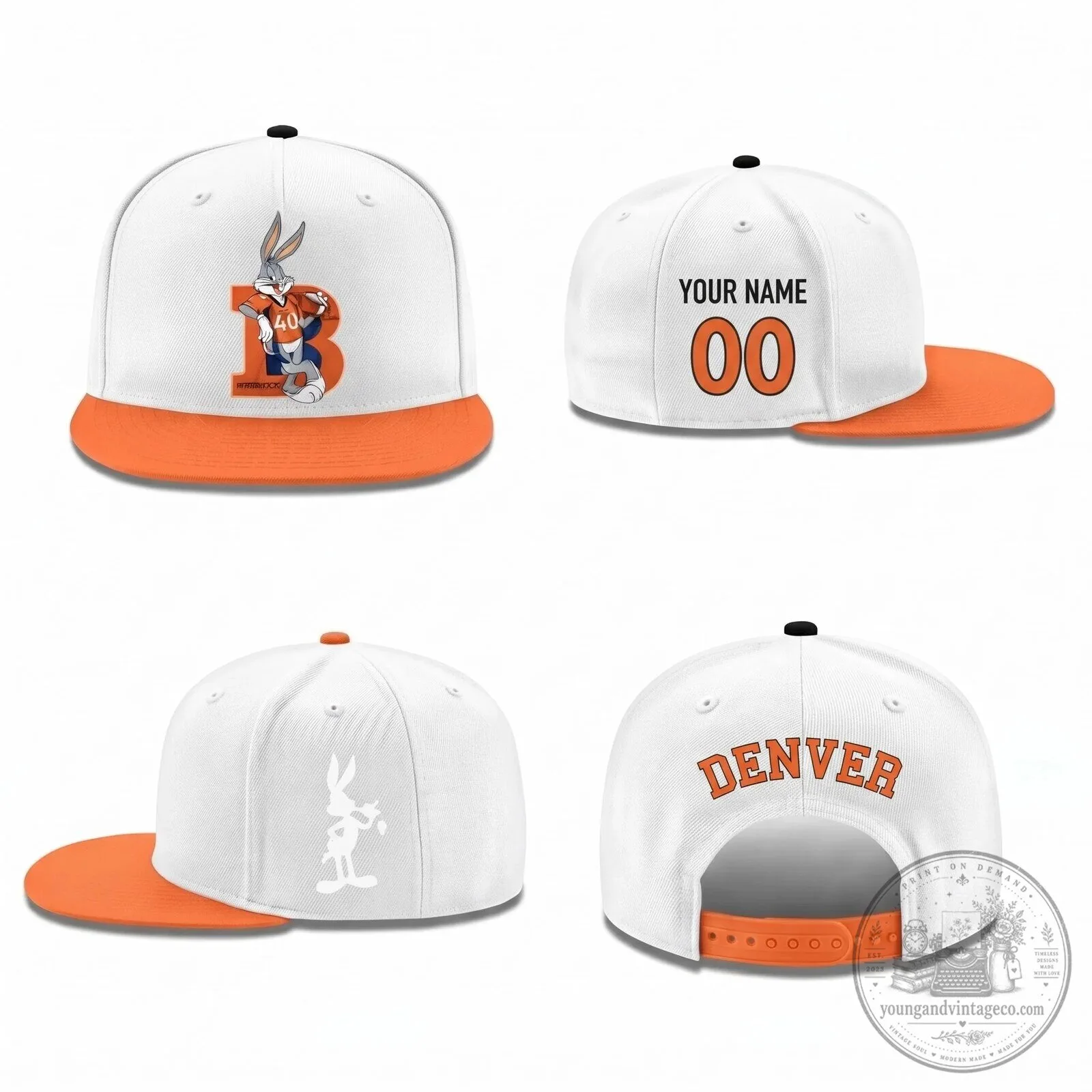 Denver Broncos Bugs Bunny Personalized Flat Bill Snapback Cap Hat 8 Denver Broncos Bugs Bunny Personalized Flat Bill Snapback Cap Hat