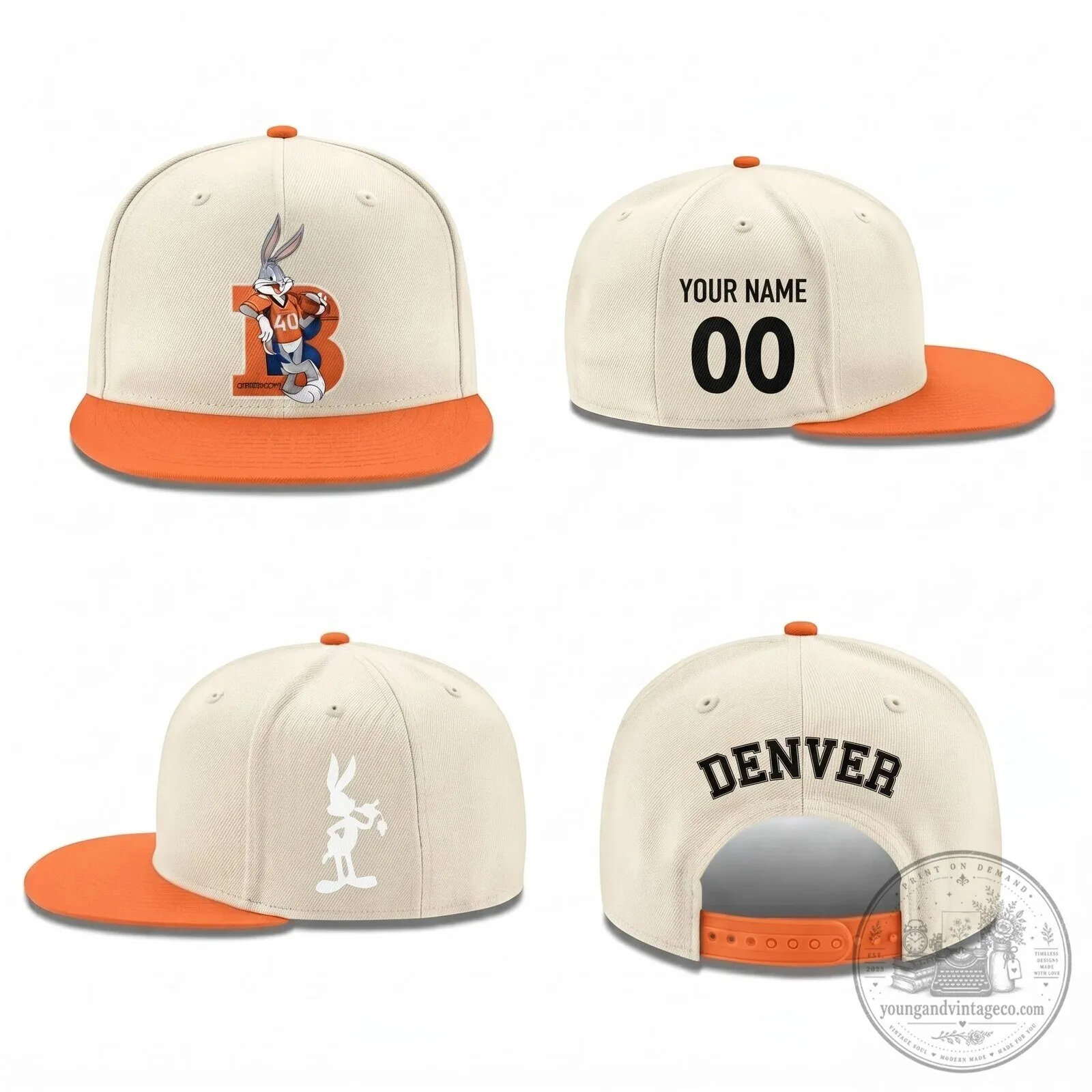 Denver Broncos Bugs Bunny Personalized Flat Bill Snapback Cap Hat 9 Denver Broncos Bugs Bunny Personalized Flat Bill Snapback Cap Hat