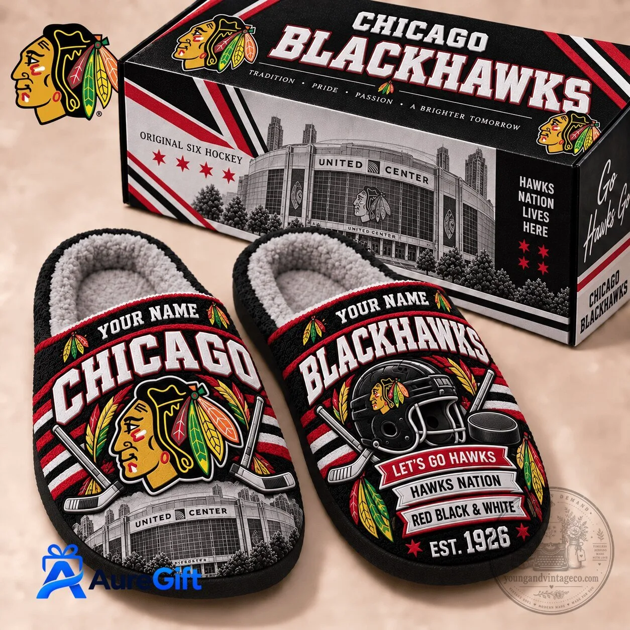 Chicago Blackhawks NHL Personalized Slippers for Hockey Fans