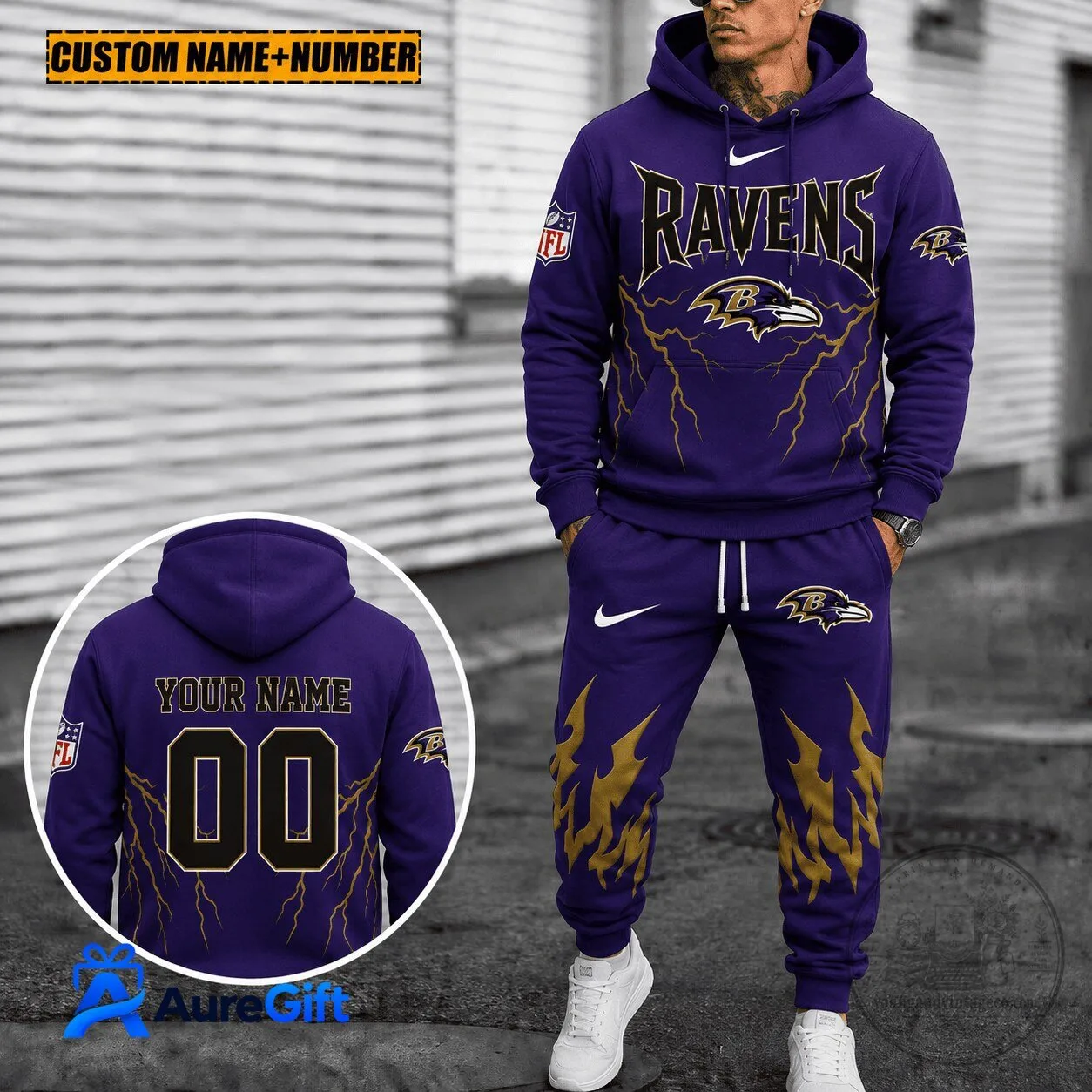 Baltimore Ravens Custom Name And Number Football Team Hoodie And Pants Set