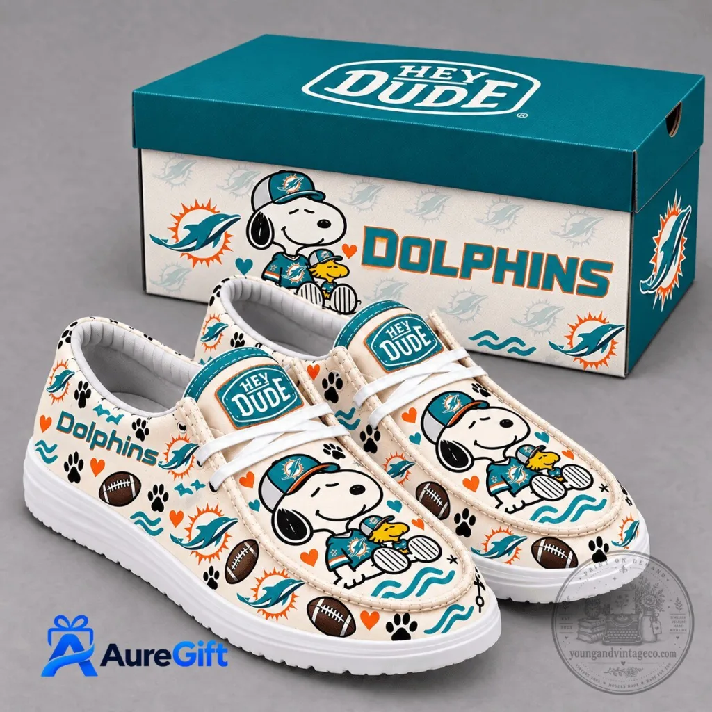 Snoopy Miami Dolphins NFL Football Team Fan Hey Dude Shoes Snoopy Miami Dolphins NFL Football Team Fan Hey Dude Shoes