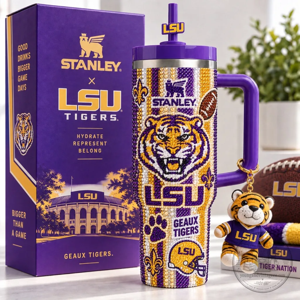 Louisiana State University Tigers Stanley 40oz Rhinestone Tumbler with Handle Louisiana State University Tigers Stanley 40oz Rhinestone Tumbler with Handle
