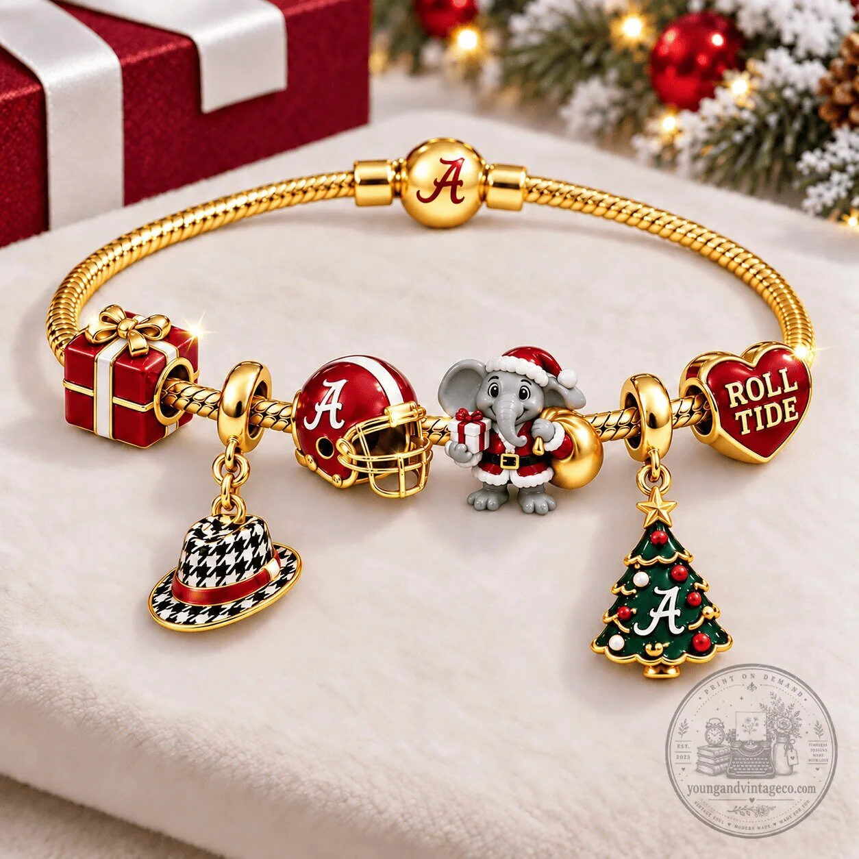 Alabama Crimson Tide Christmas Charm Bracelet