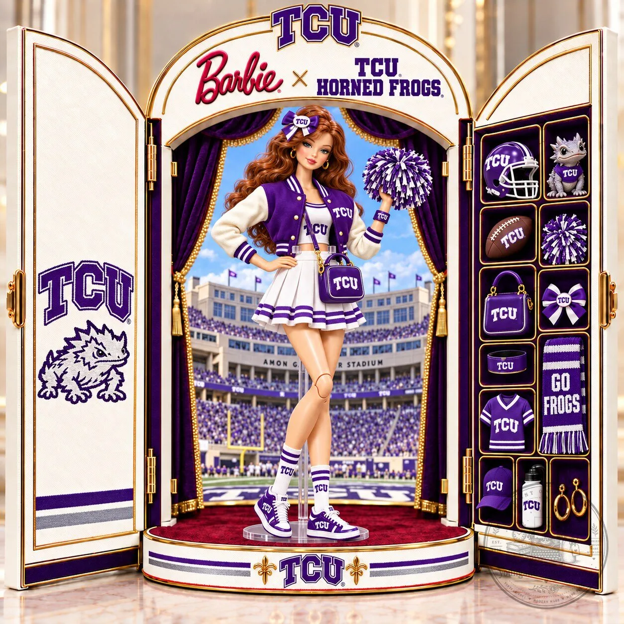 Barbie Texas Christian University Horned Frogs Cheerleader Doll Collectible Figure