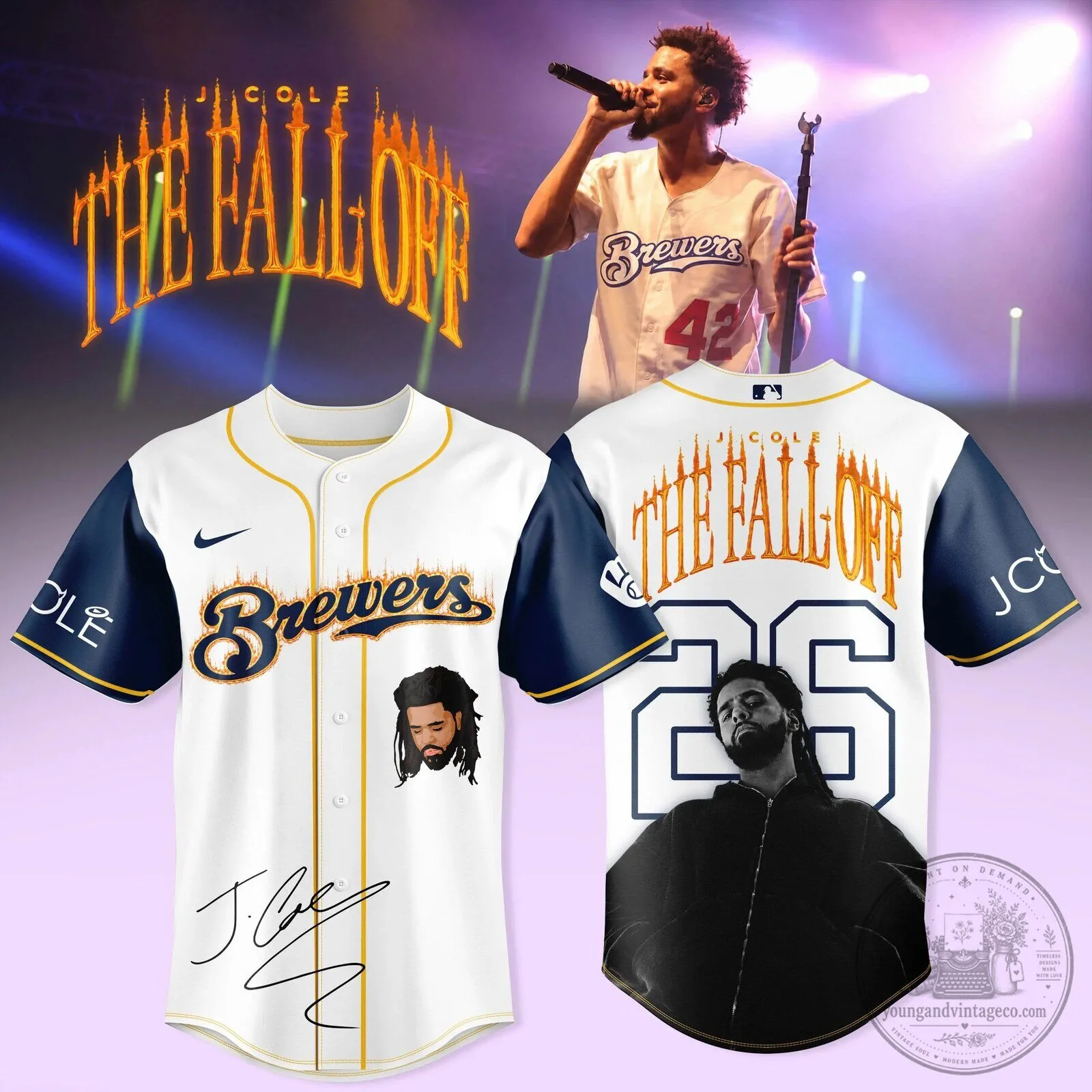 Milwaukee Brewers Baseball The Fall Off Tour J. Cole Fan Baseball Jersey 9 Milwaukee Brewers Baseball The Fall Off Tour J. Cole Fan Baseball Jersey