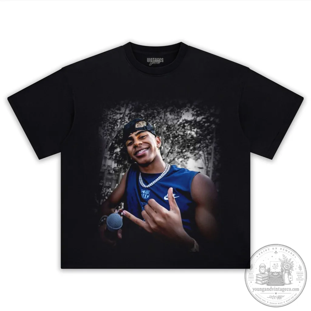 Black T-Shirt with Graphic Print of Lamine Yamal, Football Player Design Black T-Shirt with Graphic Print of Lamine Yamal, Football Player Design
