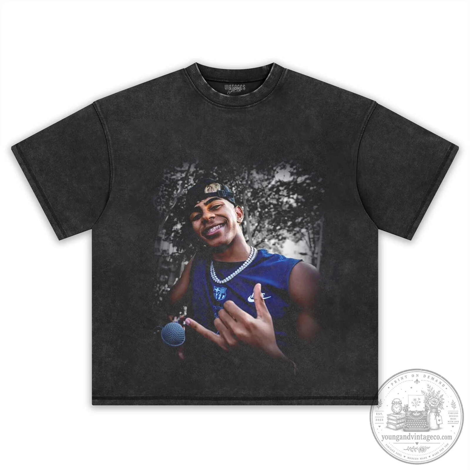 Black T-Shirt with Graphic Print of Lamine Yamal, Football Player Design 5 Black T-Shirt with Graphic Print of Lamine Yamal, Football Player Design