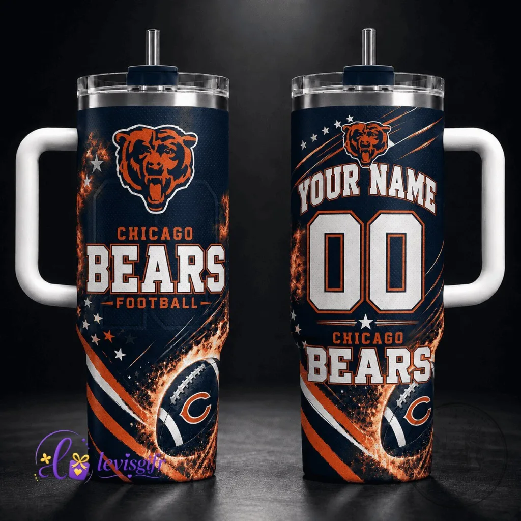 Chicago Bears Football Team Personalized Insulated Stainless Steel Tumbler with Handle