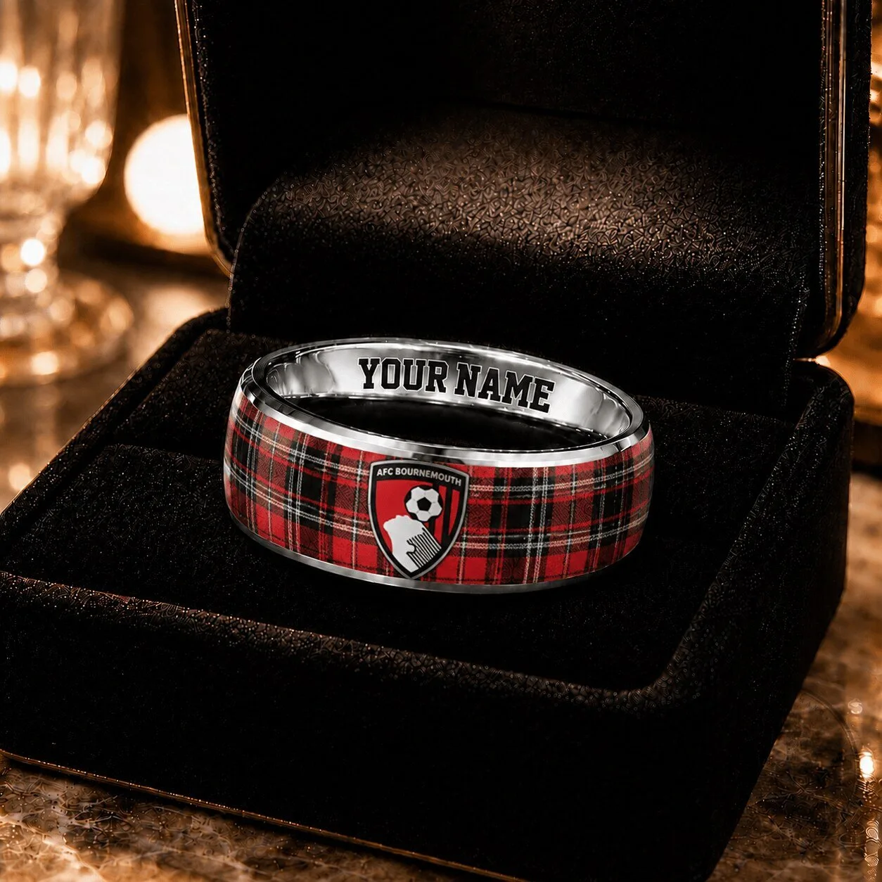 AFC Bournemouth English Premier League Tartan Plaid Custom Name Ring