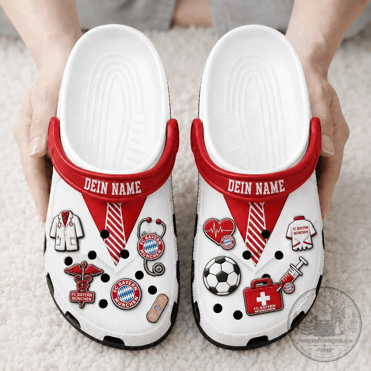 FC Bayern München Bundesliga Custom Name White Clogs Shoes