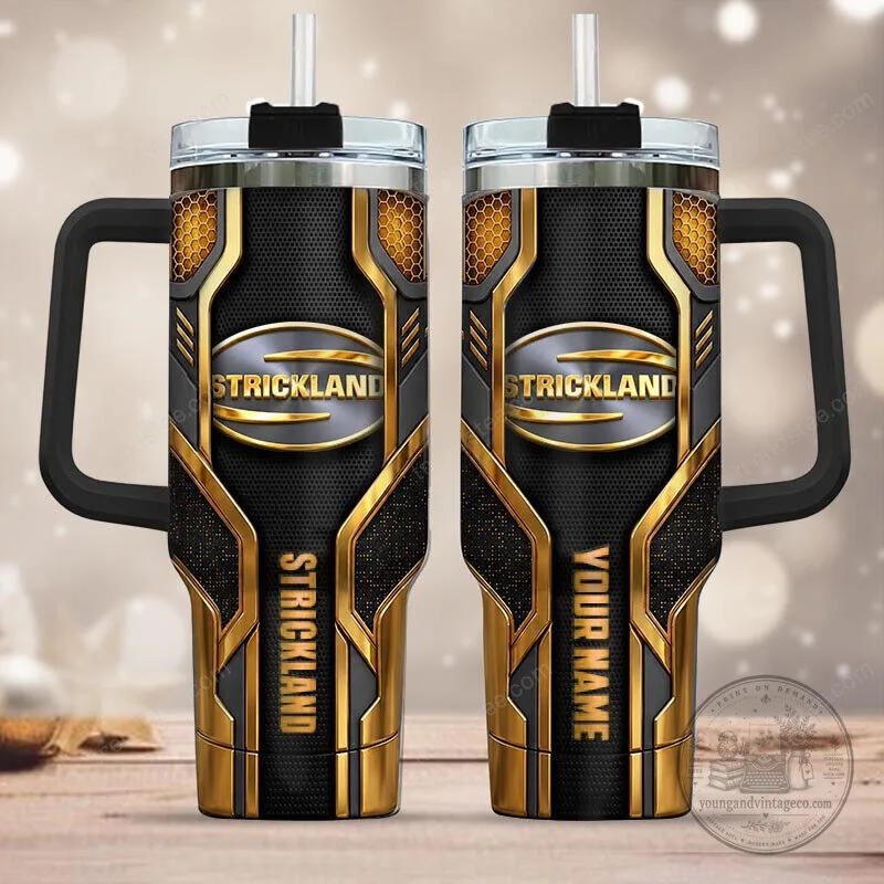 Strickland Gold and Black Personalized Name Handle Tumbler