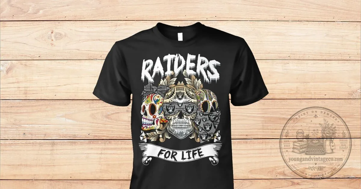 Oakland Raiders Sugar Skull For Life Football Team Black T-Shirt