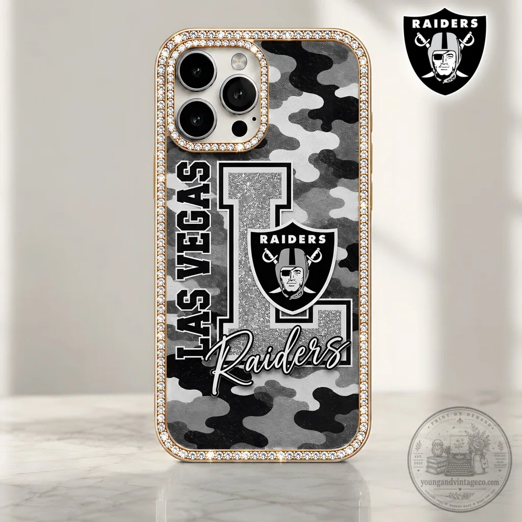Las Vegas Raiders Camouflage Bling Gold Trim Phone Case Las Vegas Raiders Camouflage Bling Gold Trim Phone Case