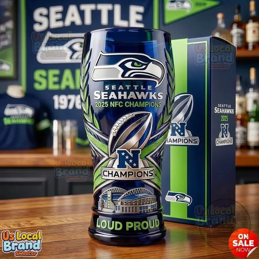 Seattle Seahawks 2025 NFC Champions Commemorative Football Pint Glass 5 Seattle Seahawks 2025 NFC Champions Commemorative Football Pint Glass