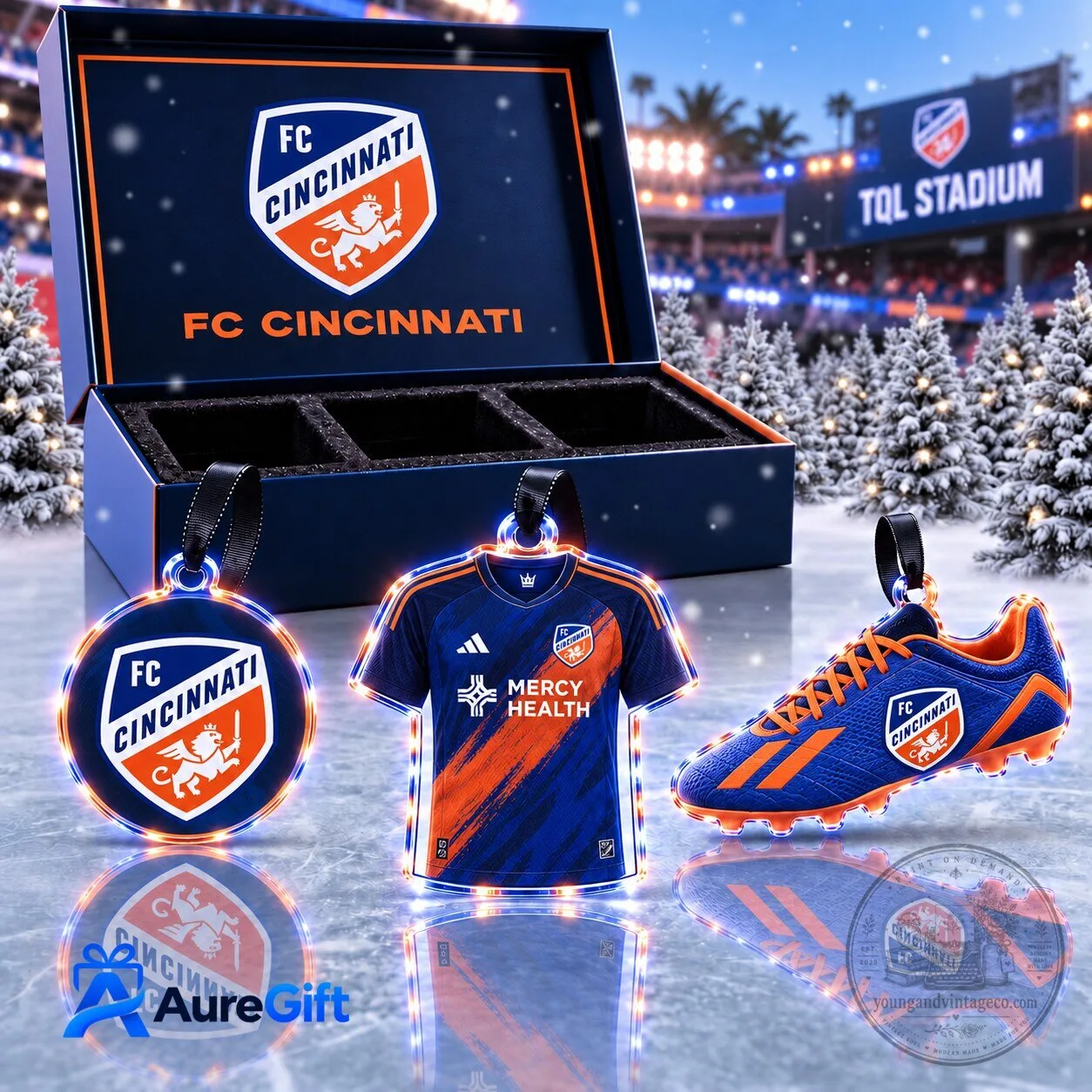 FC Cincinnati MLS Christmas Kickoff Personalized Acrylic Ornament Set
