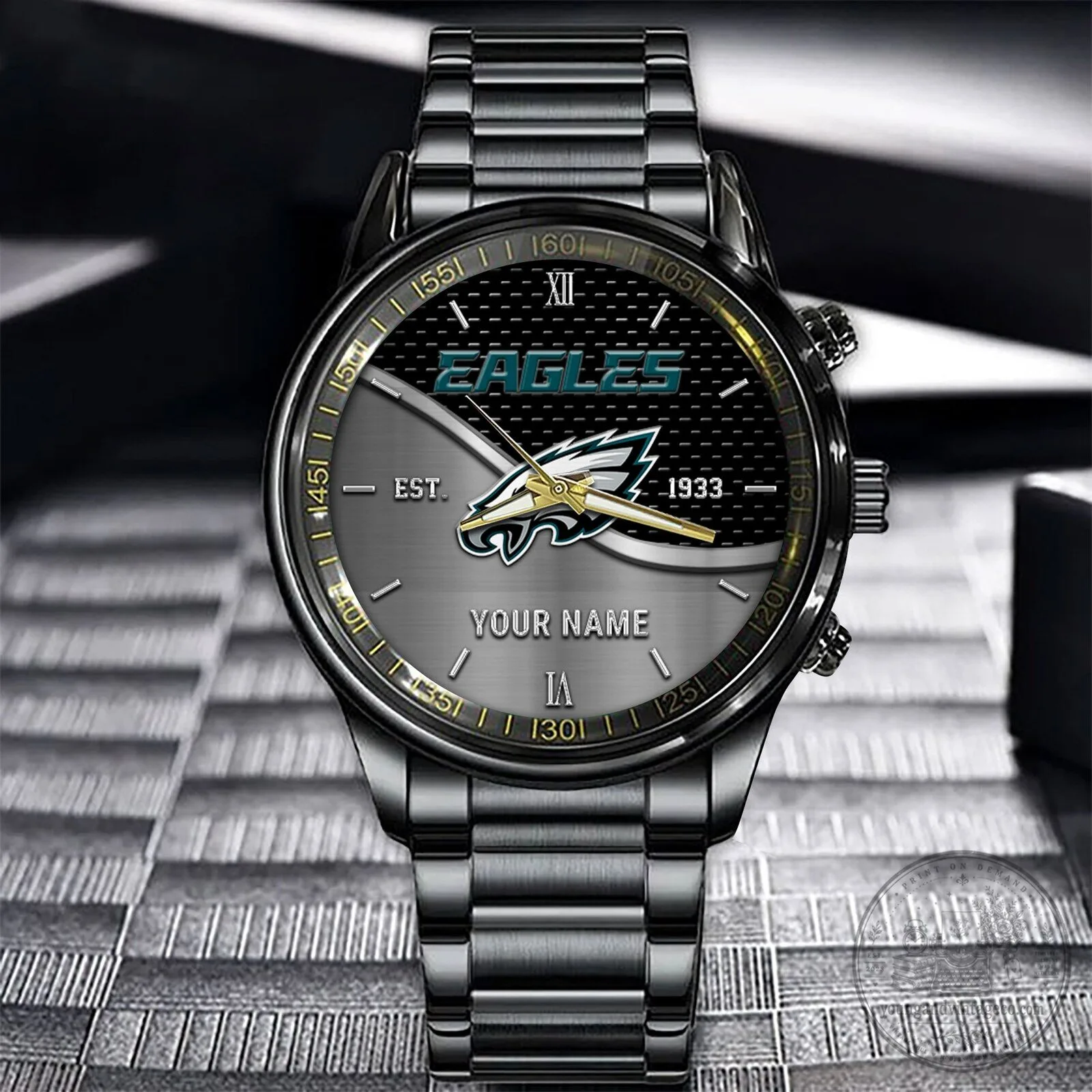 Philadelphia Eagles Custom Name Black Stainless Steel Watch for Football Fans 7 Philadelphia Eagles Custom Name Black Stainless Steel Watch for Football Fans