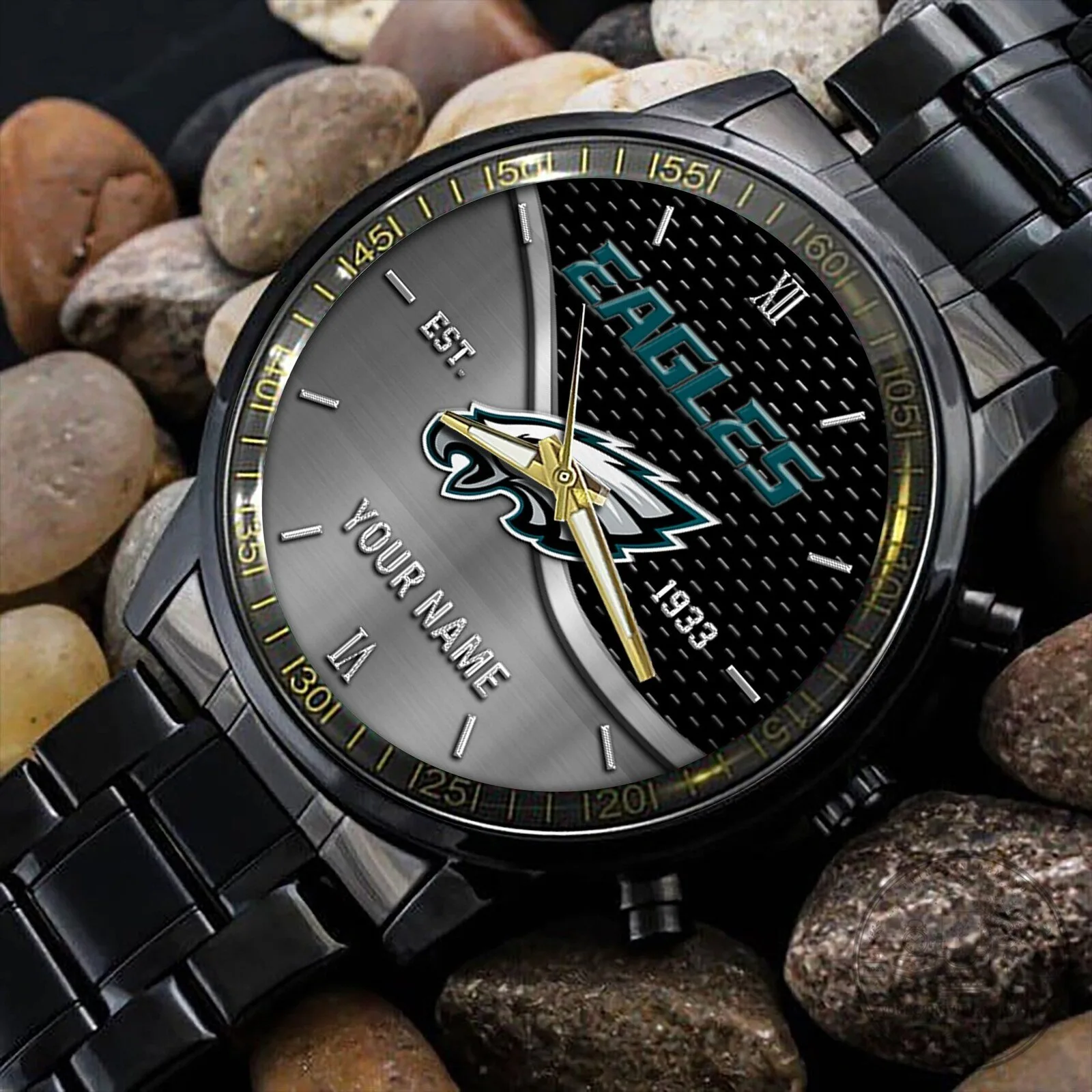 Philadelphia Eagles Custom Name Black Stainless Steel Watch for Football Fans 9 Philadelphia Eagles Custom Name Black Stainless Steel Watch for Football Fans