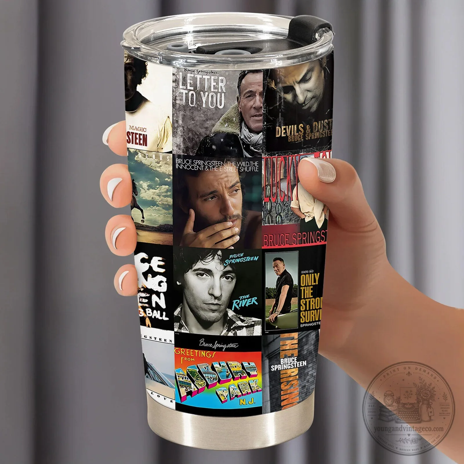 Bruce Springsteen Album Collage Stainless Steel Tumbler