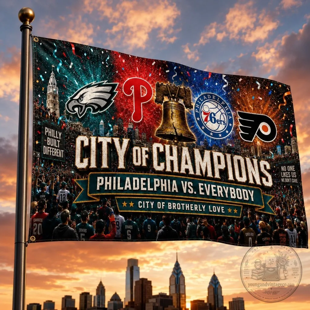 Fan Flag of Philadelphia Featuring Eagles, Phillies, 76ers, and Flyers Champions