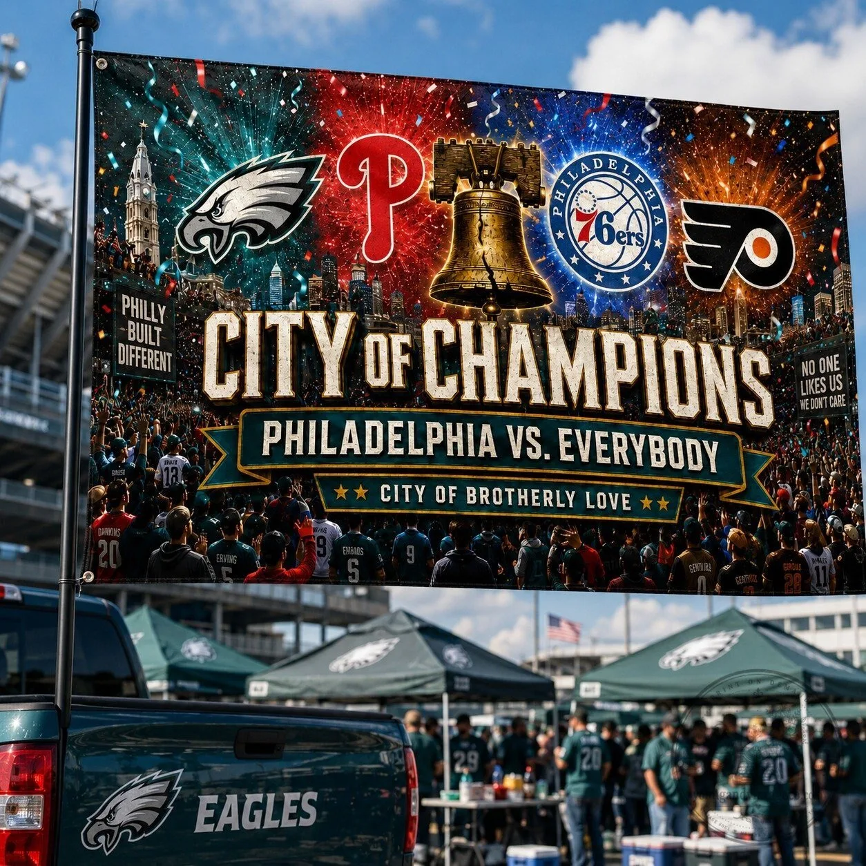 Fan Flag of Philadelphia Featuring Eagles, Phillies, 76ers, and Flyers Champions 12 Fan Flag of Philadelphia Featuring Eagles, Phillies, 76ers, and Flyers Champions