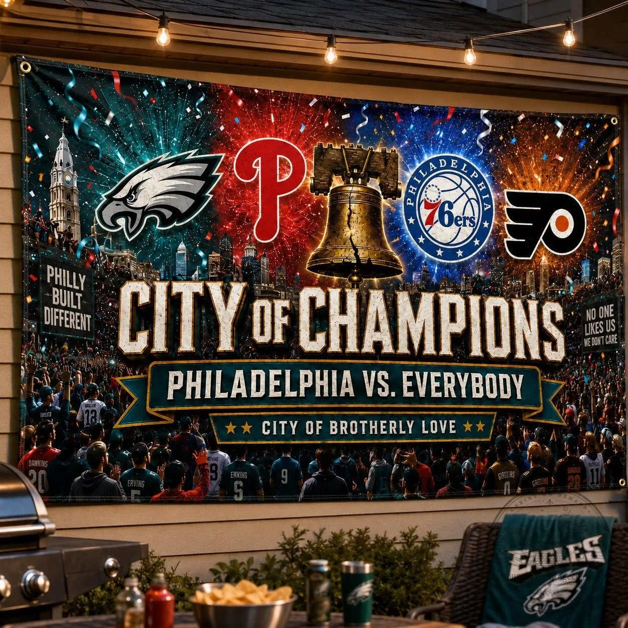 Fan Flag of Philadelphia Featuring Eagles, Phillies, 76ers, and Flyers Champions 13 Fan Flag of Philadelphia Featuring Eagles, Phillies, 76ers, and Flyers Champions