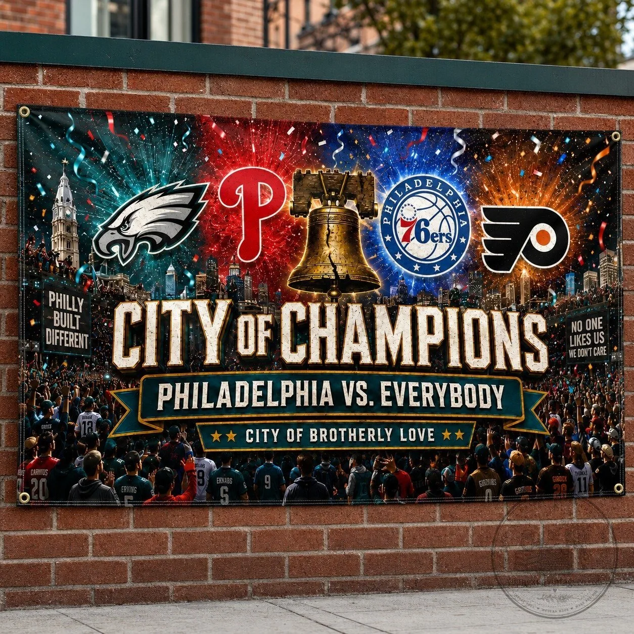 Fan Flag of Philadelphia Featuring Eagles, Phillies, 76ers, and Flyers Champions 16 Fan Flag of Philadelphia Featuring Eagles, Phillies, 76ers, and Flyers Champions