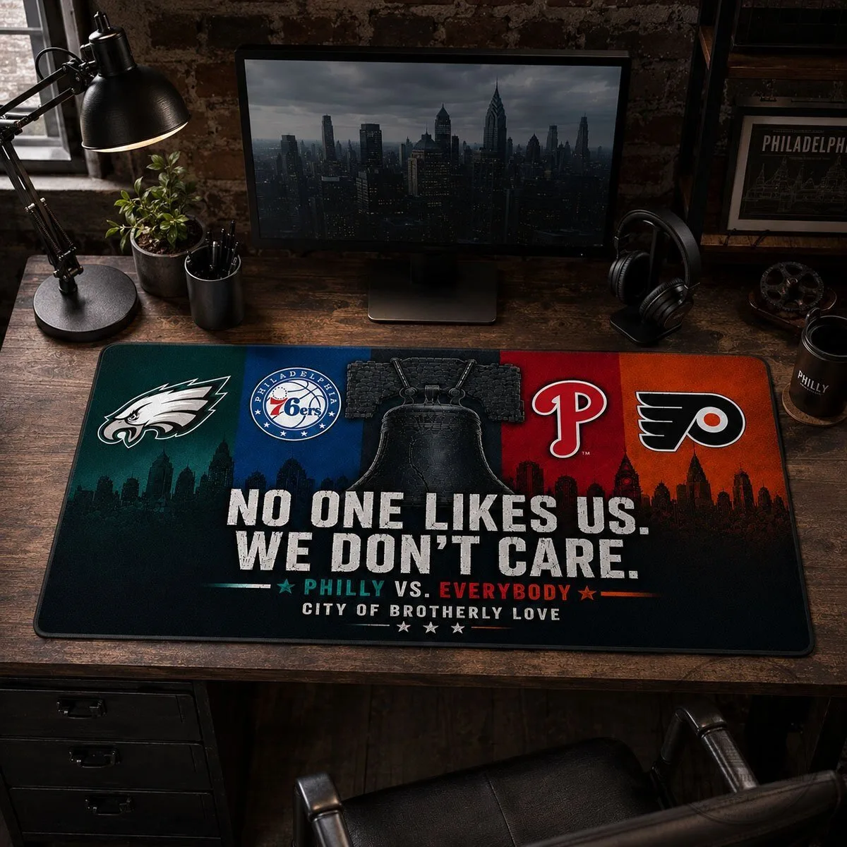 Philadelphia Sports Teams Liberty Bell No One Likes Us We Don't Care Desk Mat 12 Philadelphia Sports Teams Liberty Bell No One Likes Us We Don