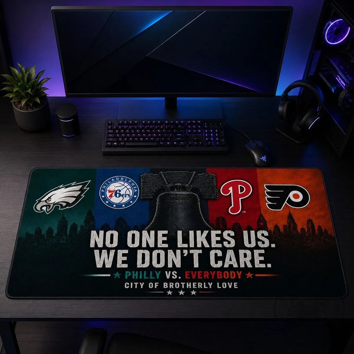 Philadelphia Sports Teams Liberty Bell No One Likes Us We Don't Care Desk Mat 16 Philadelphia Sports Teams Liberty Bell No One Likes Us We Don