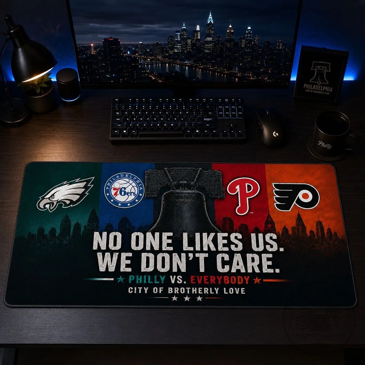 Philadelphia Sports Teams Liberty Bell No One Likes Us We Don't Care Desk Mat 17 Philadelphia Sports Teams Liberty Bell No One Likes Us We Don