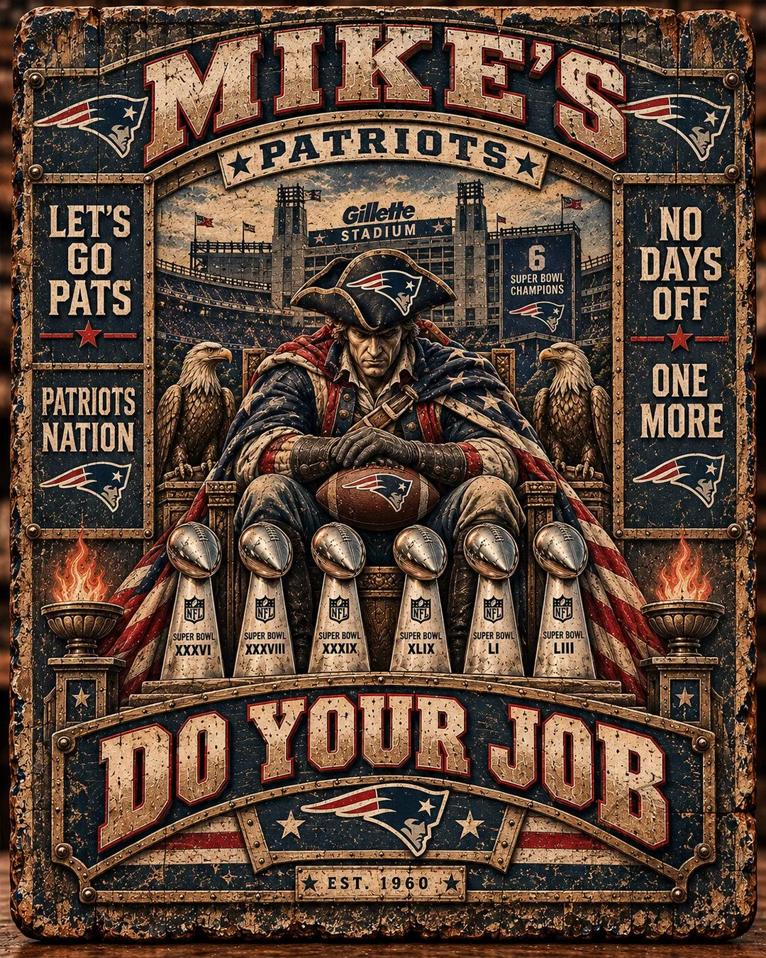 New England Patriots Gillette Stadium Super Bowl Champions Wooden Wall Art