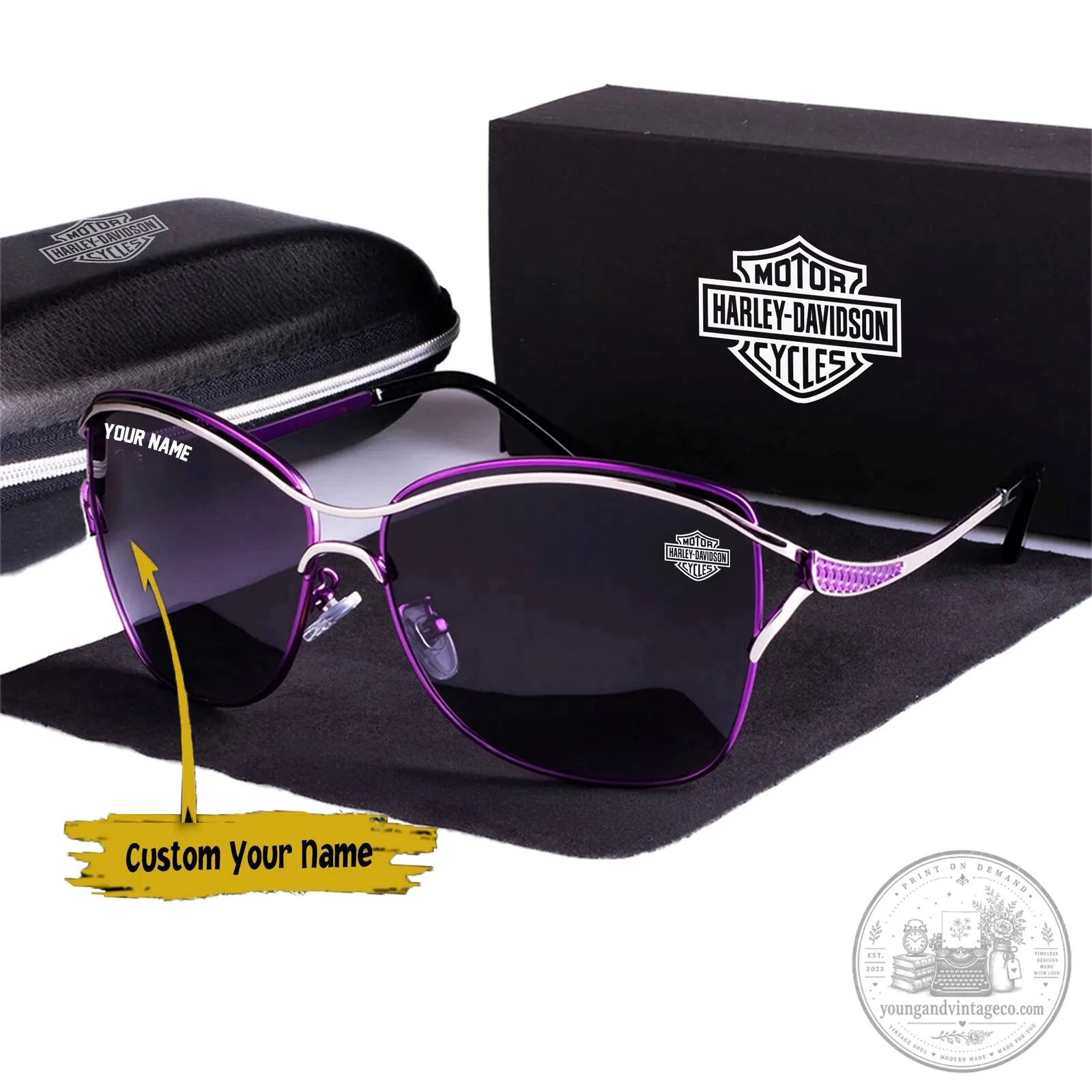 Harley-Davidson Custom Name Polarized Purple Fashion Sunglasses