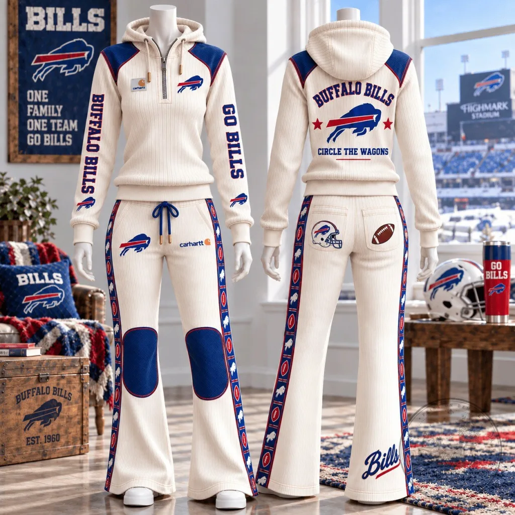 Buffalo Bills Carhartt Cream Flare Pants and Half-Zip Hoodie Set Buffalo Bills Carhartt Cream Flare Pants and Half-Zip Hoodie Set