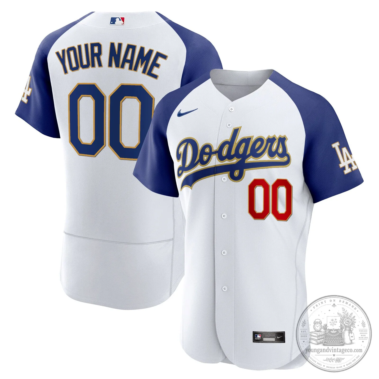 Los Angeles Dodgers White Custom Baseball Jersey with Name and Number