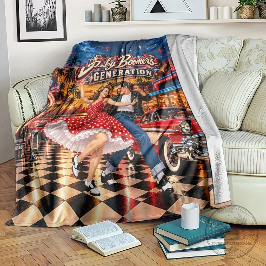 Baby Boomers Generation Vintage 1950s Retro Rock And Roll Nostalgia Blanket
