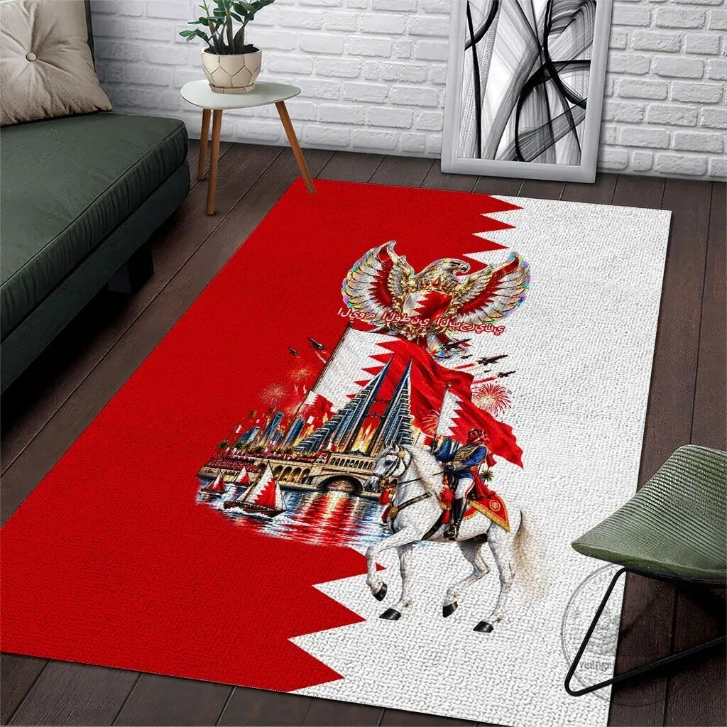 Bahrain National Day Cultural Emblem Flag Horse Knight Area Rug
