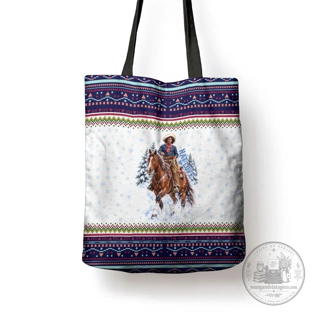 Nat Love African American Cowboy Winter Snow Fair Isle Pattern Tote Bag