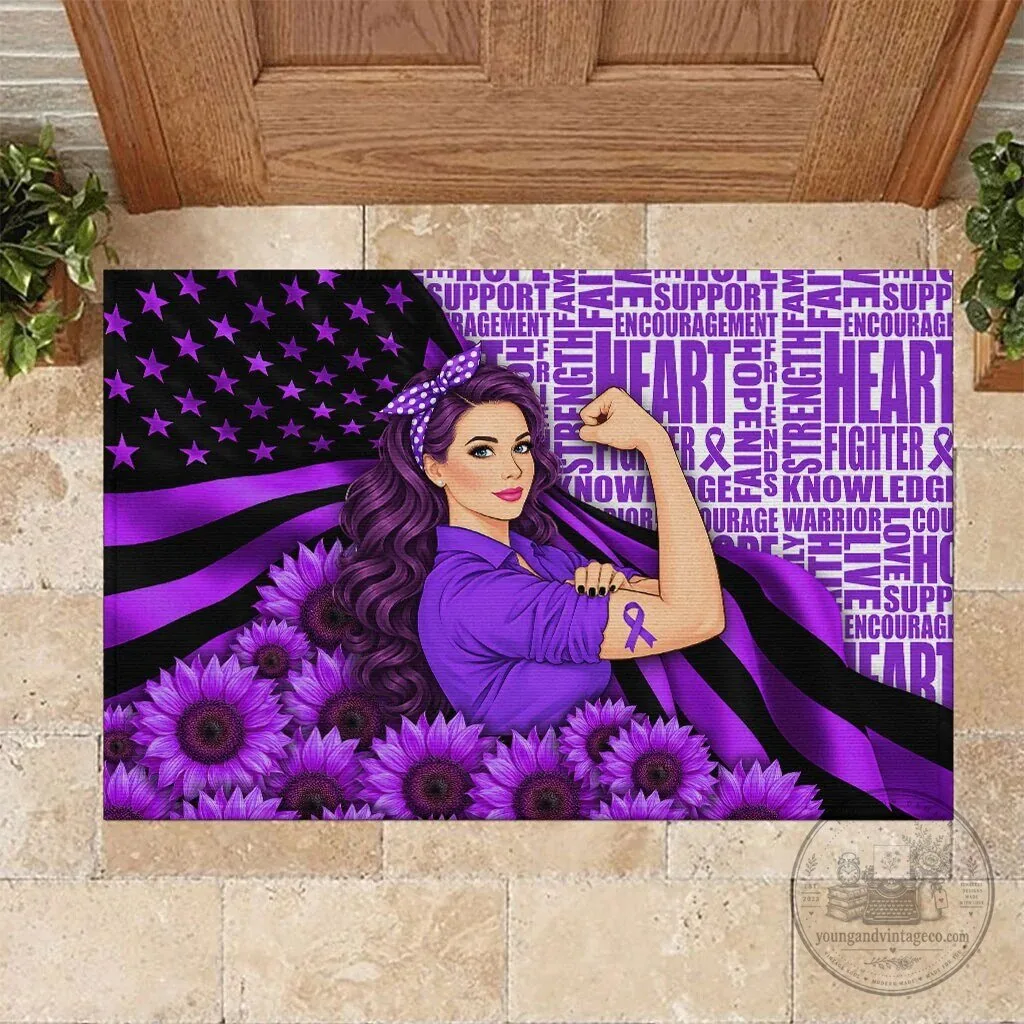 Domestic Violence Awareness Strong Woman Purple Ribbon Sunflower Flag Doormat