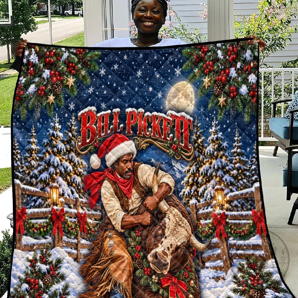 Bill Pickett Christmas Bull Rider Western Rodeo Night Snowy Winter Quilt