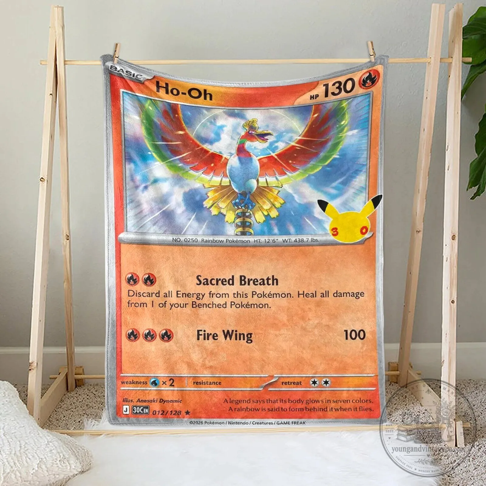 Pokemon Ho-Oh 30th Anniversary Trading Card Game Fleece Blanket 3 Pokemon Ho-Oh 30th Anniversary Trading Card Game Fleece Blanket
