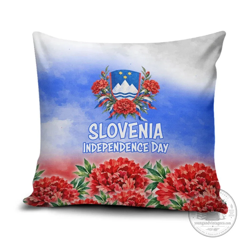 Slovenia Independence Day White Lipizzan Horse Red Carnation Emblem Pillow