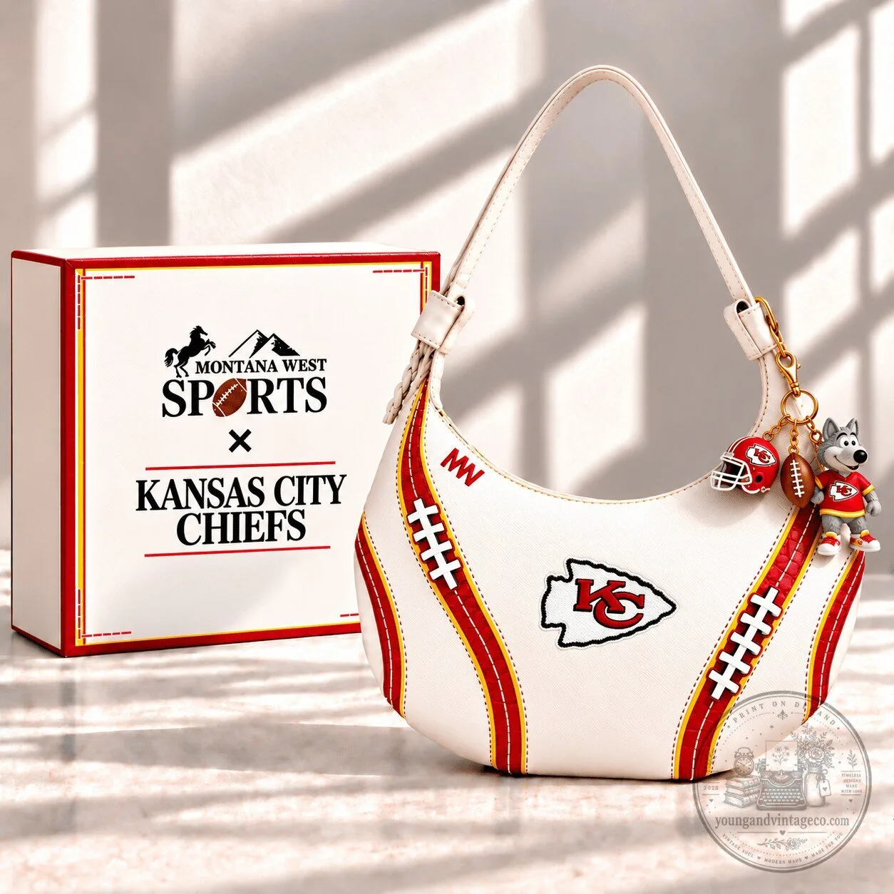 Kansas City Chiefs Football Hobo Bag with Keychain Charm