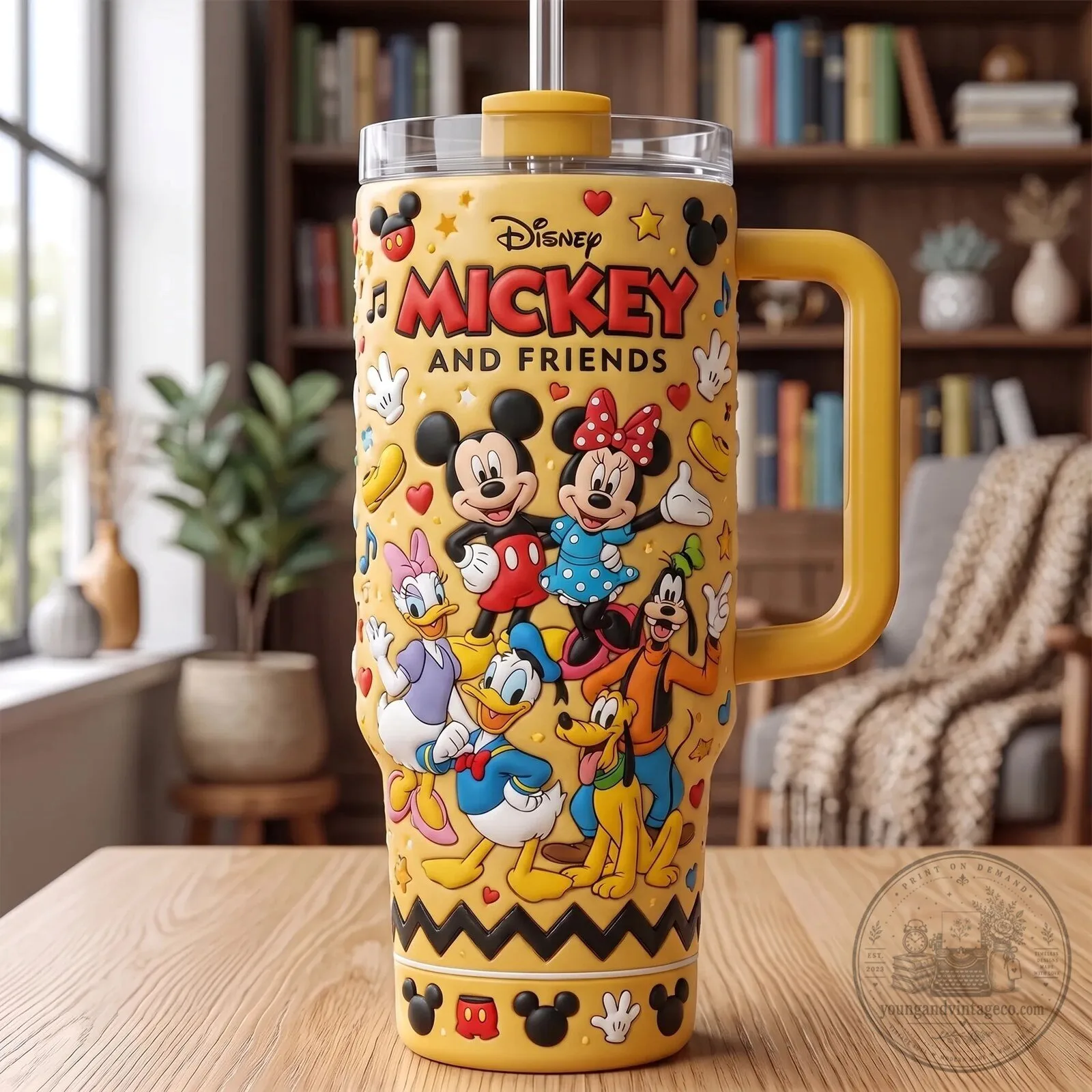 Disney Mickey Mouse and Friends Yellow Insulated Tumbler with Handle 4 Disney Mickey Mouse and Friends Yellow Insulated Tumbler with Handle
