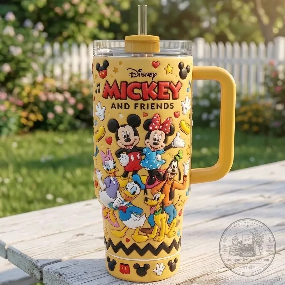 Disney Mickey Mouse and Friends Yellow Insulated Tumbler with Handle 5 Disney Mickey Mouse and Friends Yellow Insulated Tumbler with Handle