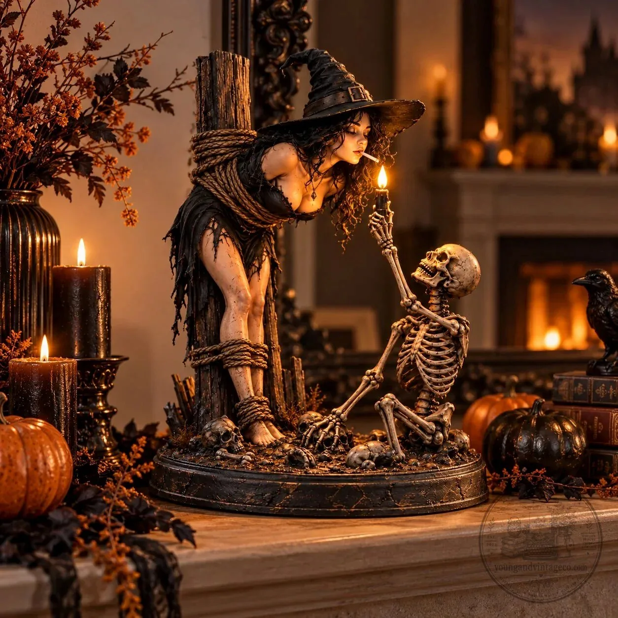 Gothic Witch and Skeleton Lighting Cigarette Halloween Figurine Statue 8 Gothic Witch and Skeleton Lighting Cigarette Halloween Figurine Statue