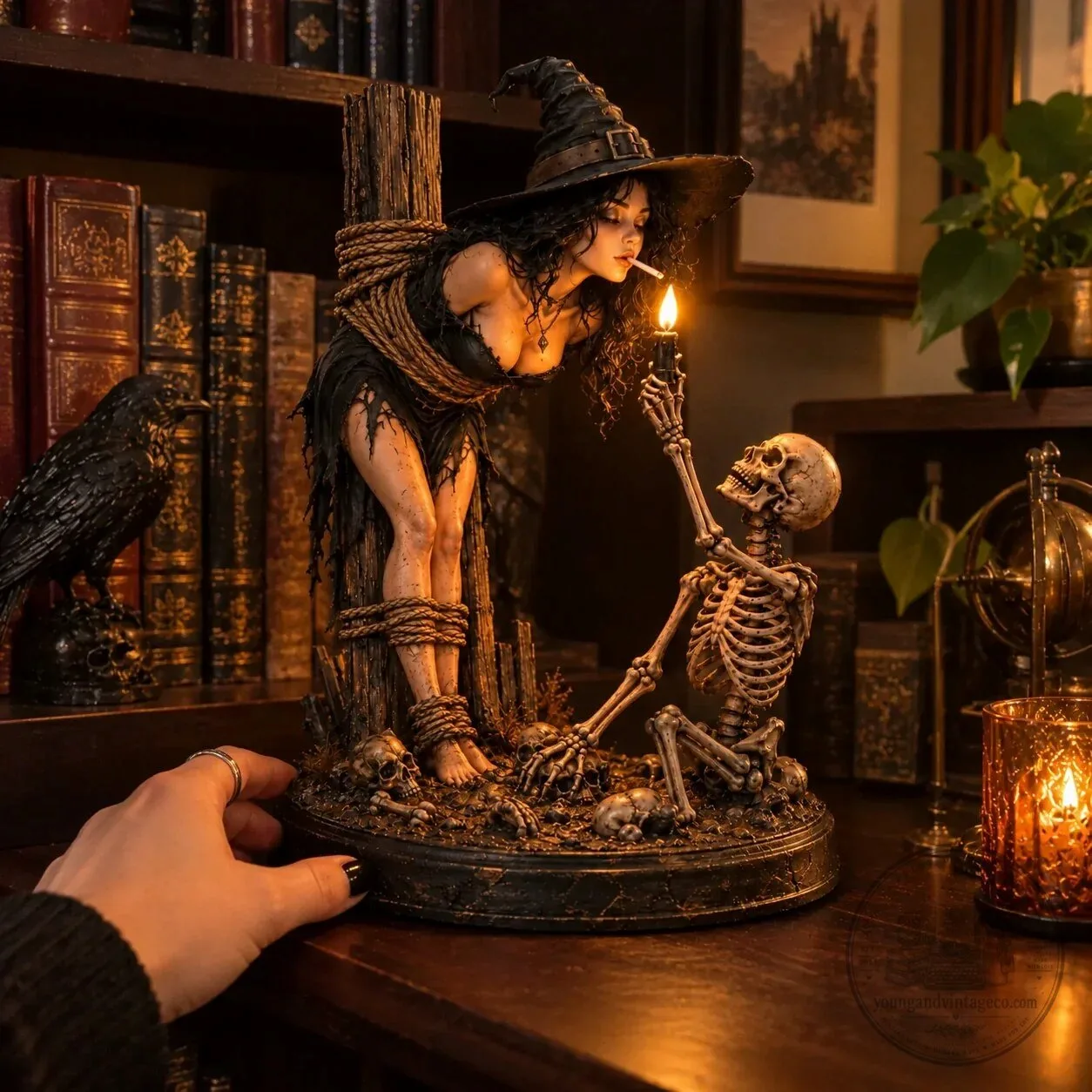 Gothic Witch and Skeleton Lighting Cigarette Halloween Figurine Statue 12 Gothic Witch and Skeleton Lighting Cigarette Halloween Figurine Statue