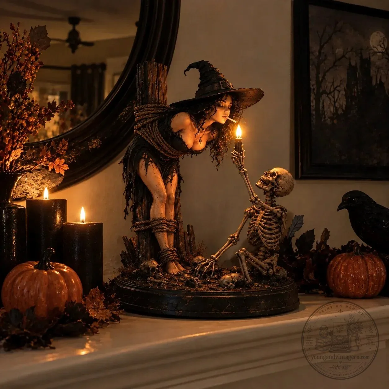 Gothic Witch and Skeleton Lighting Cigarette Halloween Figurine Statue 13 Gothic Witch and Skeleton Lighting Cigarette Halloween Figurine Statue