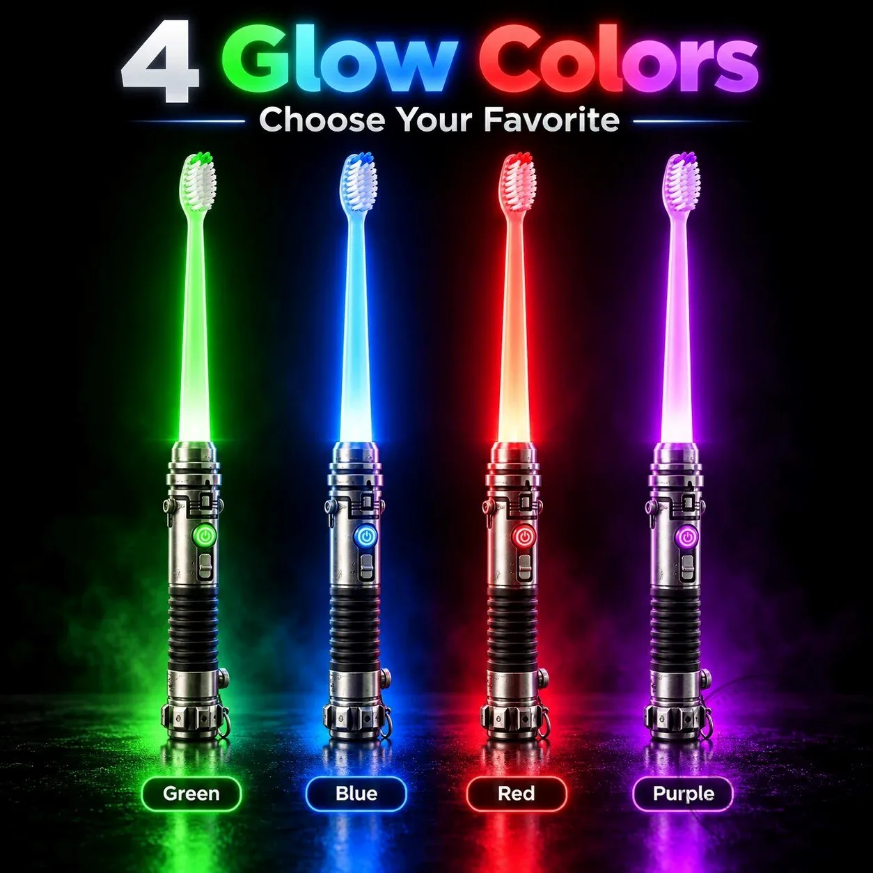 Four Glow Colors Light Up Toothbrush with Green Blue Red Purple LED Lights
